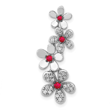 14k white gold real diamond and 19 ruby four flowers chain slide pm4045 ru 025 wa