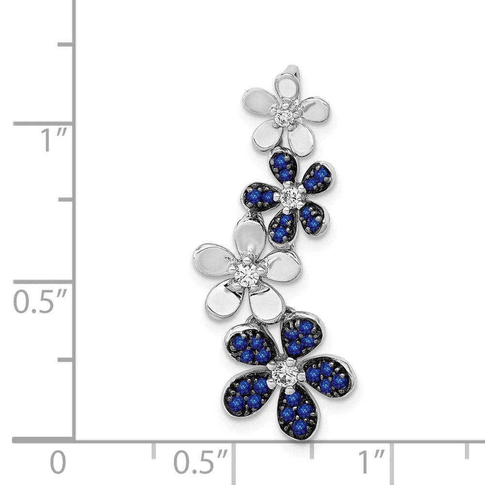 Solid 14k White Gold Simulated CZ and .29 Sapphire 4 Flowers Pendant