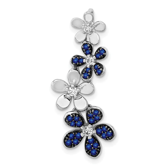 Solid 14k White Gold Simulated CZ and .29 Sapphire 4 Flowers Pendant