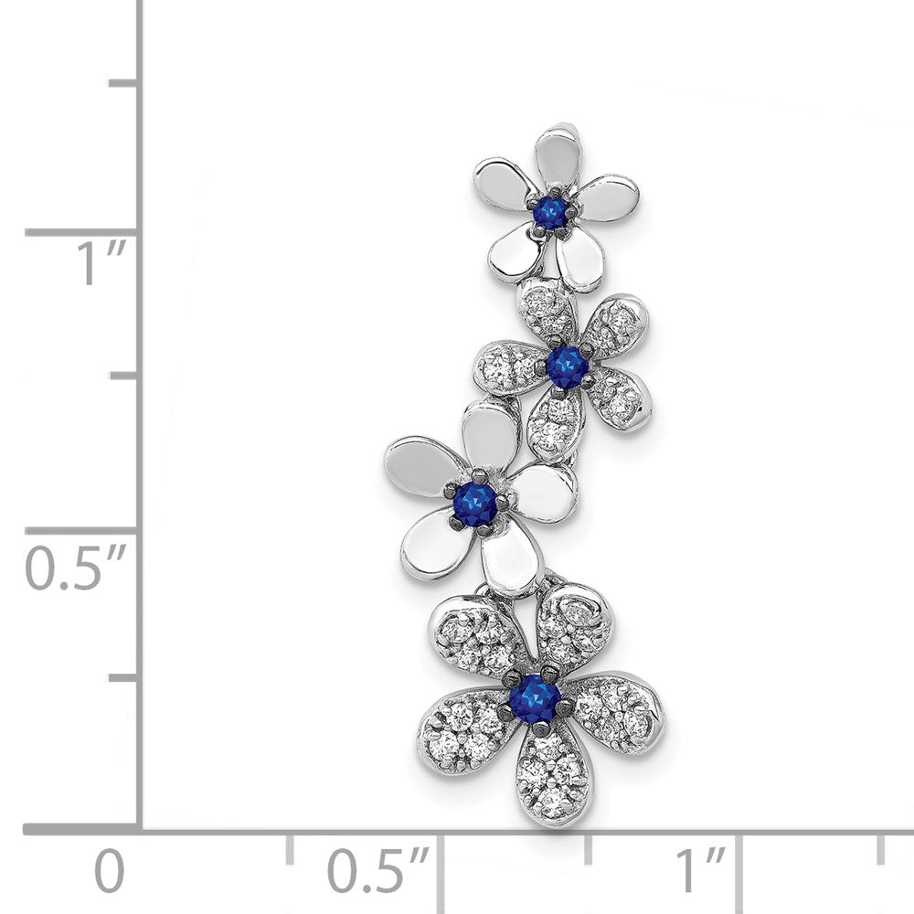 Solid 14k White Gold Simulated CZ and .19 Sapphire 4 Flowers Pendant