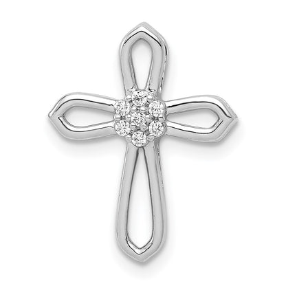 Solid 14k White Gold 1/20ct. Simulated CZ Cross Pendant