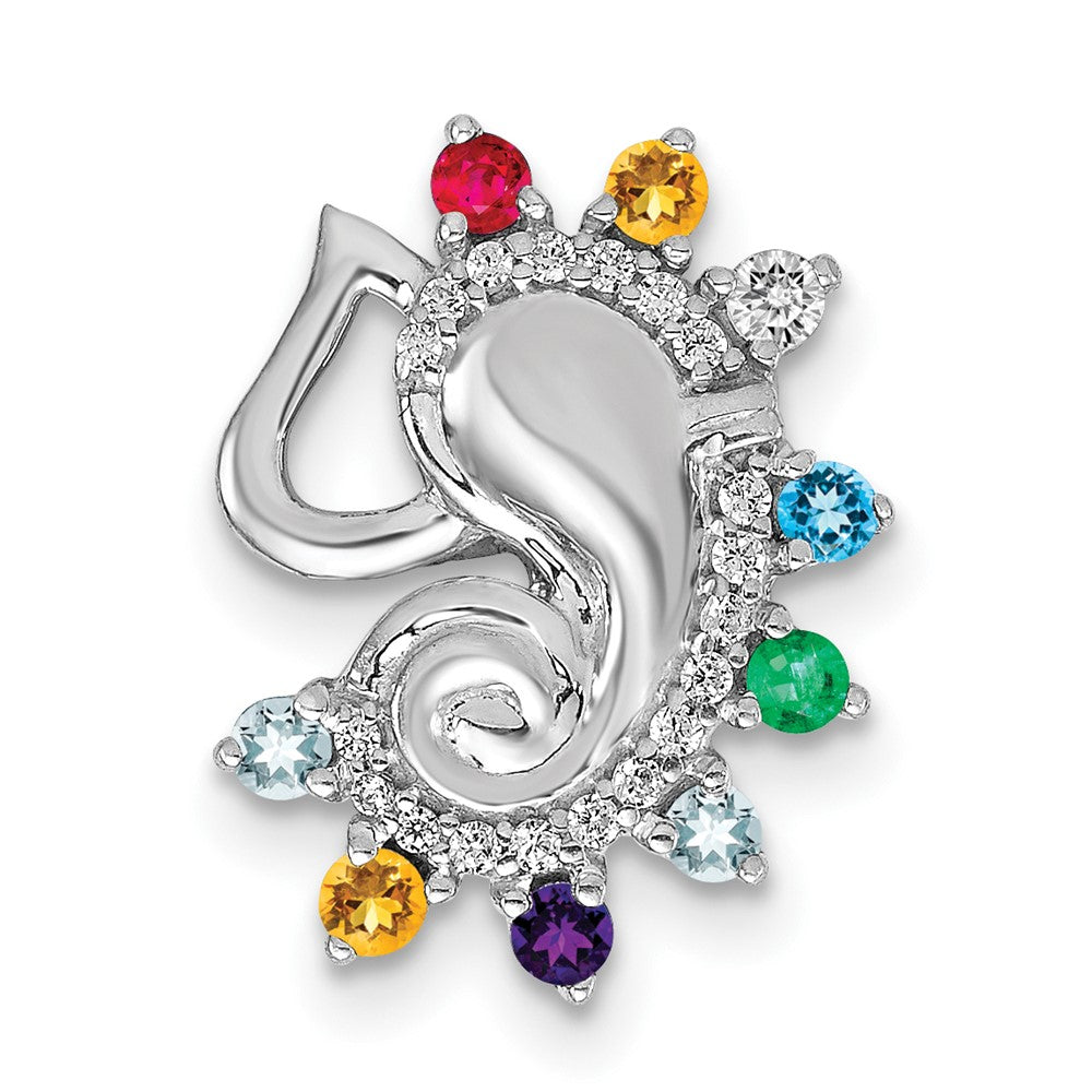14k white gold real diamond and multi stone chakra chain slide pm4078 010 wa