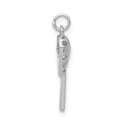 Solid 14k White Gold Simulated CZ Lacrosse SticK Pendant