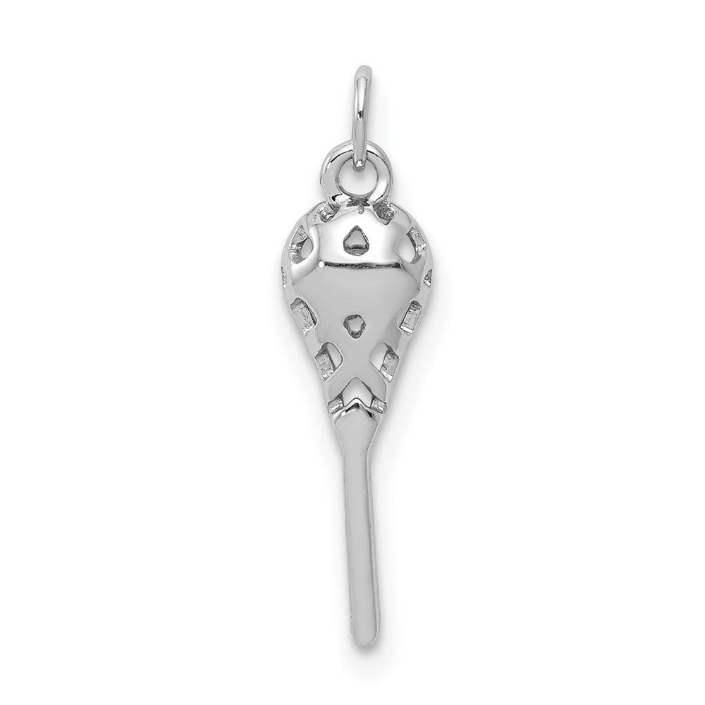 Solid 14k White Gold Simulated CZ Lacrosse SticK Pendant