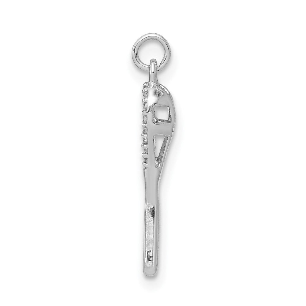 Solid 14k White Gold Simulated CZ Lacrosse SticK Pendant