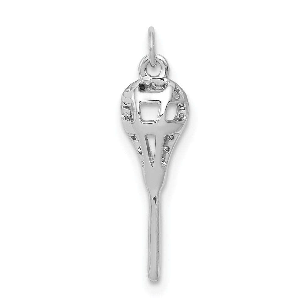 Solid 14k White Gold Simulated CZ Lacrosse SticK Pendant