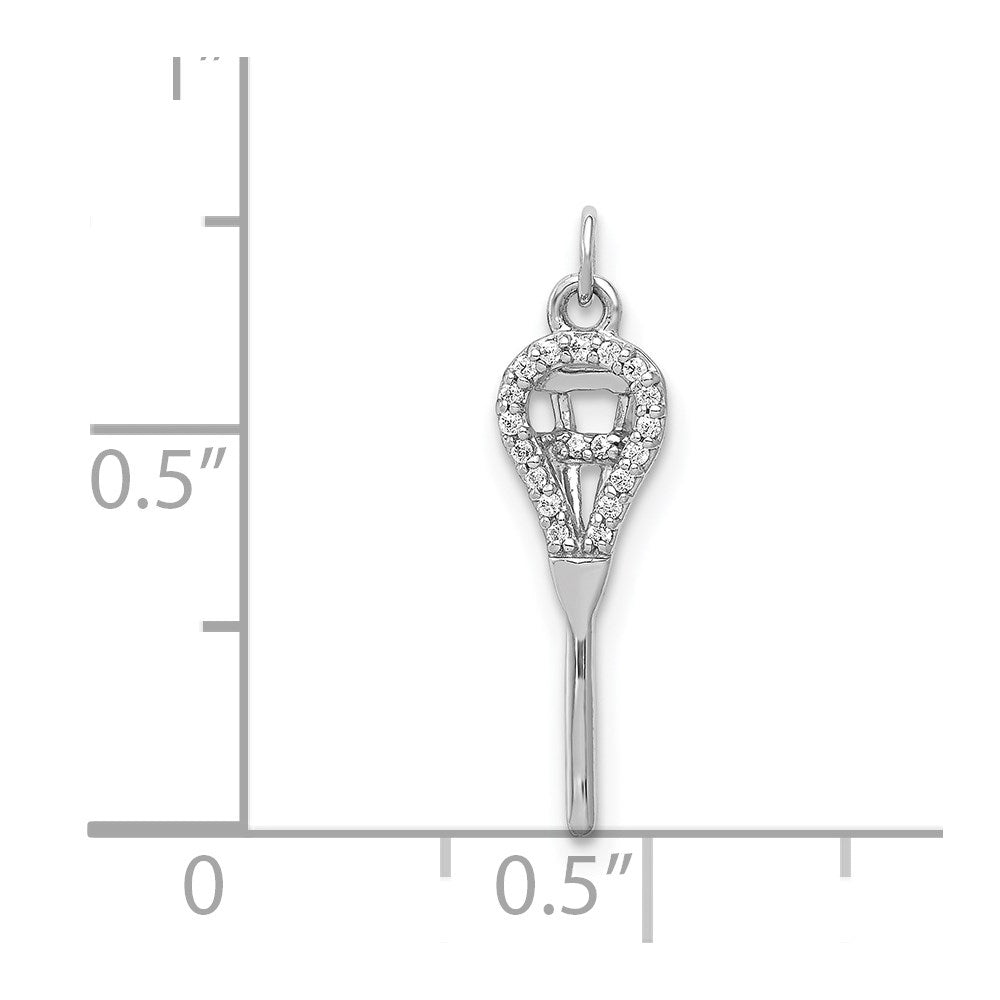 Solid 14k White Gold Simulated CZ Lacrosse SticK Pendant