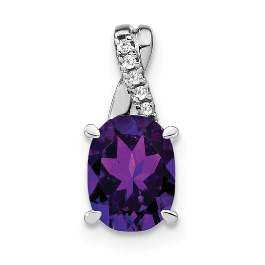 14k white gold oval amethyst and real diamond pendant pm4235 am 003 wa