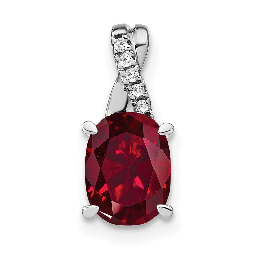 14k white gold oval created ruby and real diamond pendant pm4235 ru 003 wa