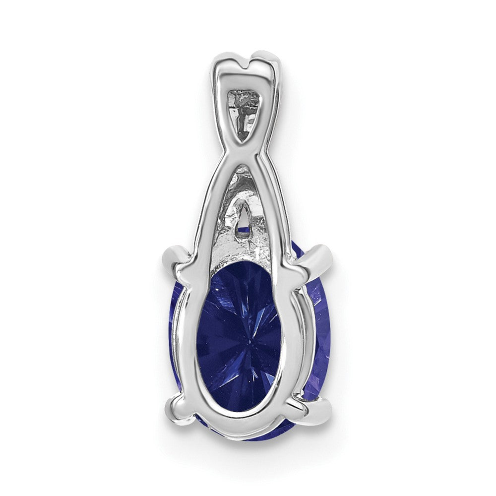Solid 14k White Gold Oval Created Simulated Sapphire and CZ Pendant