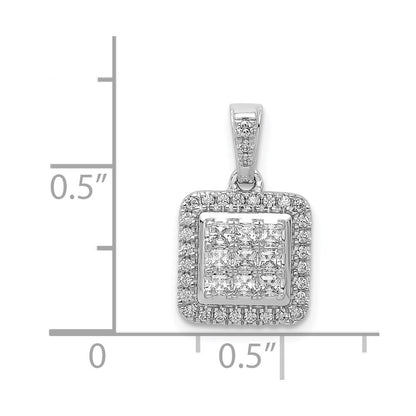 Solid 14k White Gold 1/2ct. Simulated CZ Square Cluster Pendant