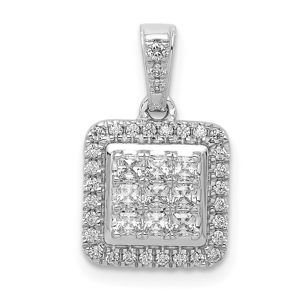 14k white gold 1 2ct real diamond square cluster pendant pm4371 050 wa