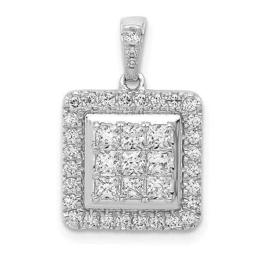 14k white gold 1ct real diamond square cluster pendant pm4371 100 wa