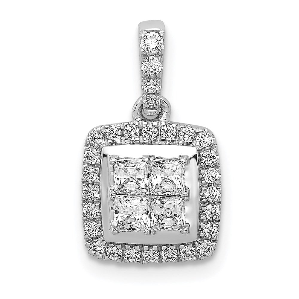 14k white gold 1 2ct real diamond square cluster pendant pm4372 050 wa