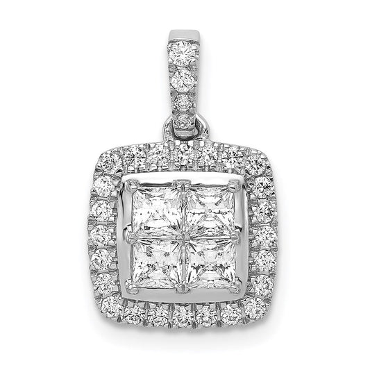 14k white gold 1ct real diamond square cluster pendant pm4372 100 wa