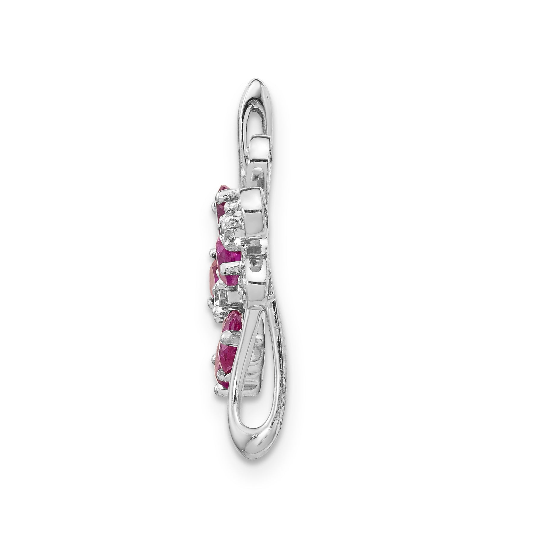 Solid 14k White Gold Simulated CZ and 1.92 Pink Tourmaline Flower Pendant