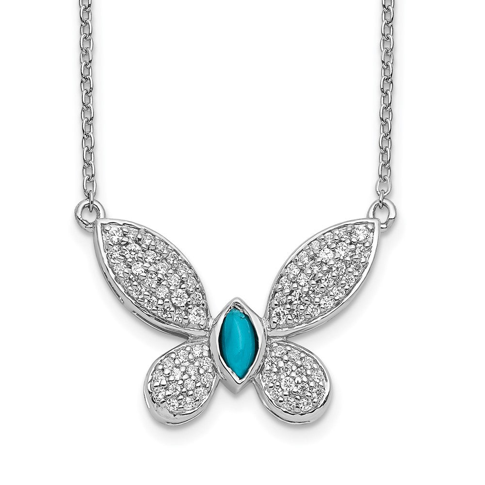 14k white gold real diamond and turquoise butterfly necklace pm4392 033 wa