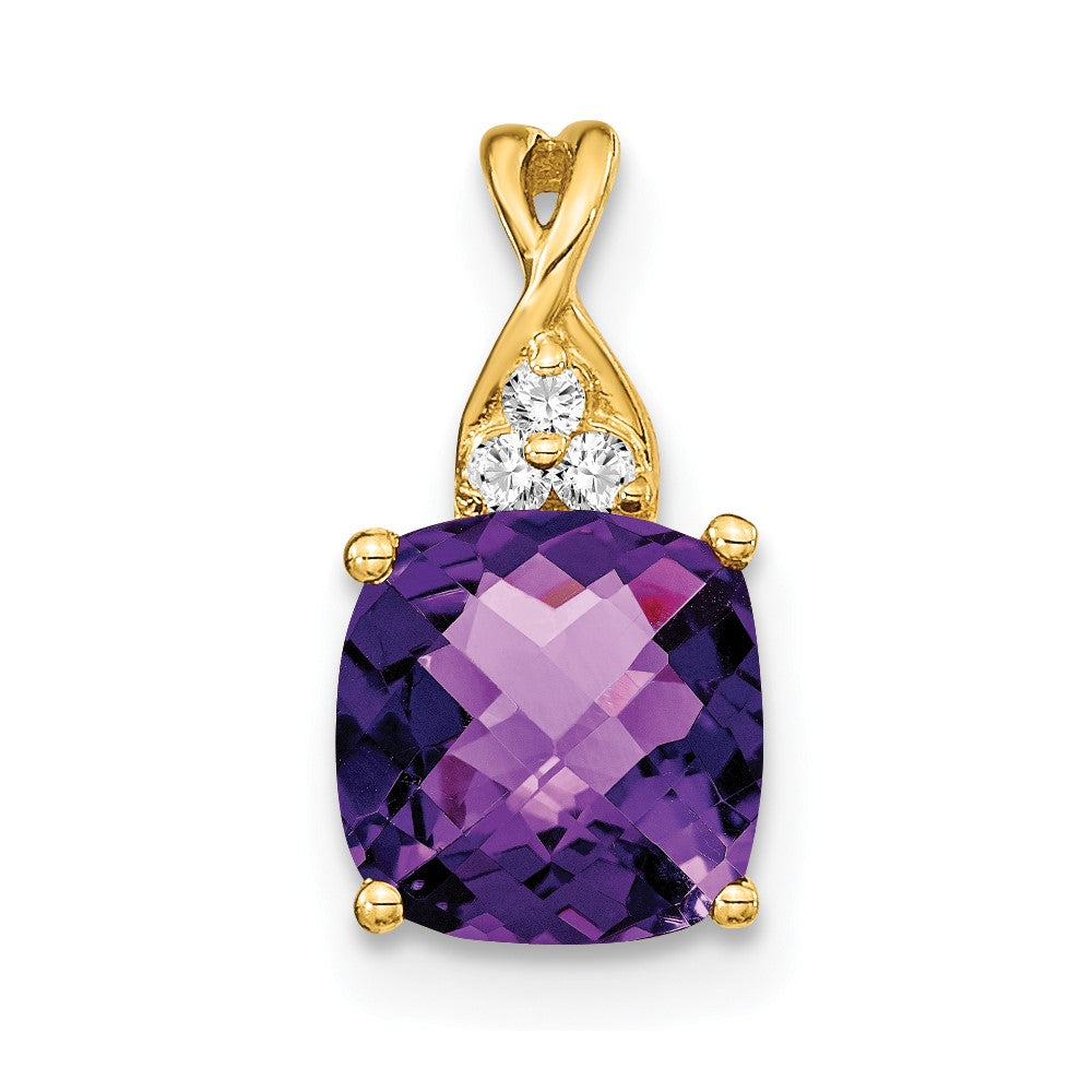 14k yellow gold checkerboard amethyst and real diamond pendant pm4393 am 003 ya