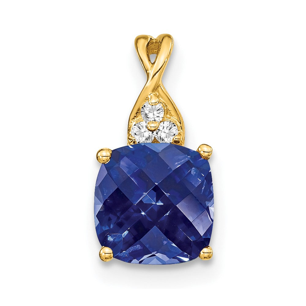 14k yellow gold checkerboard created sapphire and real diamond pendant pm4393 csa 003 ya