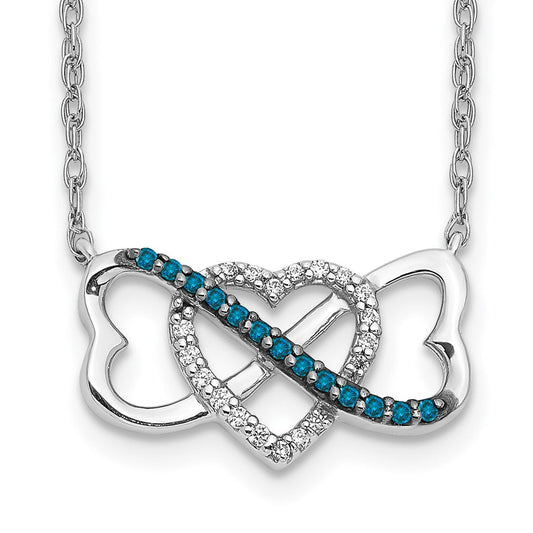 14k white gold w blue and white real diamond triple heart pendant pm4680 bd 010 wa