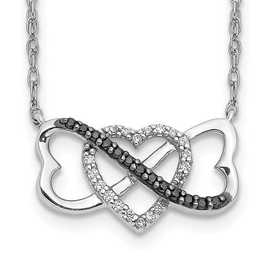 14k white gold w black and white real diamond triple heart pendant pm4680 bk 010 wa