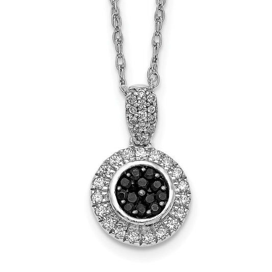 14k white gold w black and white real diamond circle pendant pm4683 bk 033 wa