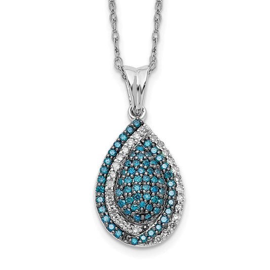 14k white gold blue and white real diamond teardrop 18 in necklace pm4686 050 wa