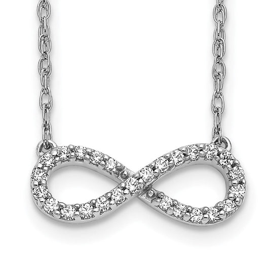 14k white gold polished real diamond infinity symbol 18 inch necklace pm4688 016 wa