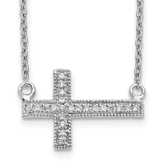 14k white gold real diamond sideways cross 18in necklace pm4690 010 wa