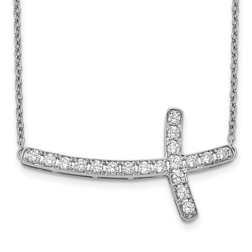 14k white gold real diamond sideways cross 18in necklace pm4691 050 wa