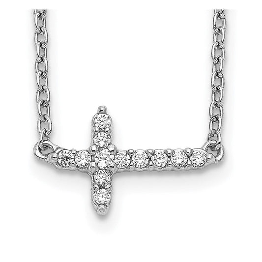 14k white gold real diamond sideways cross 18in necklace pm4692 010 wa