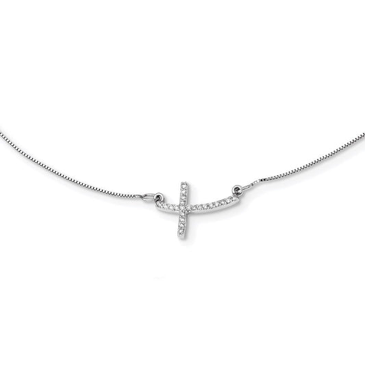 14k white gold real diamond sideways cross 18 in necklace pm4694 010 wa