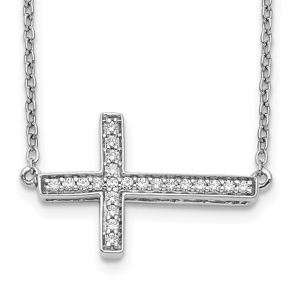 14k white gold real diamond sideways cross 18in necklace pm4695 016 wa