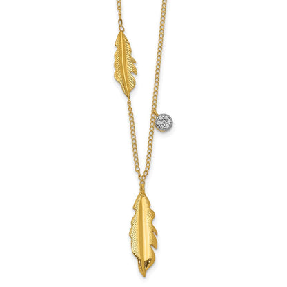 14k yellow gold real diamond and feathers 16 5 inch necklace pm4701 003 ya