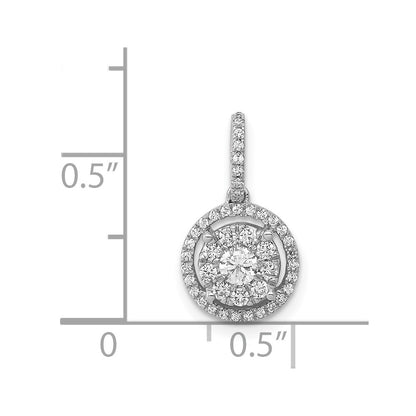 Solid 14k White Gold 1/3ct. Simulated CZ Round Halo Cluster Pendant