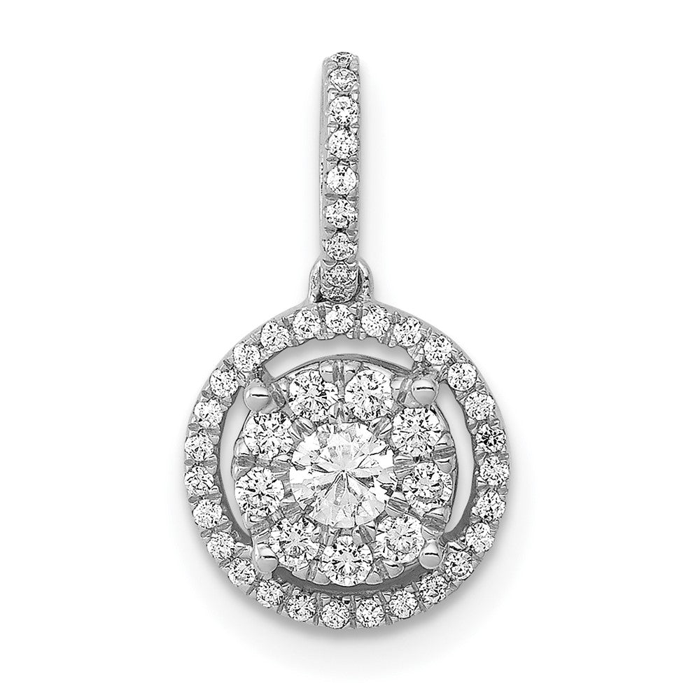 Solid 14k White Gold 1/3ct. Simulated CZ Round Halo Cluster Pendant