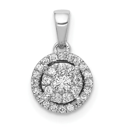 Solid 14k White Gold 1/4ct. Simulated CZ Round Halo Cluster Pendant