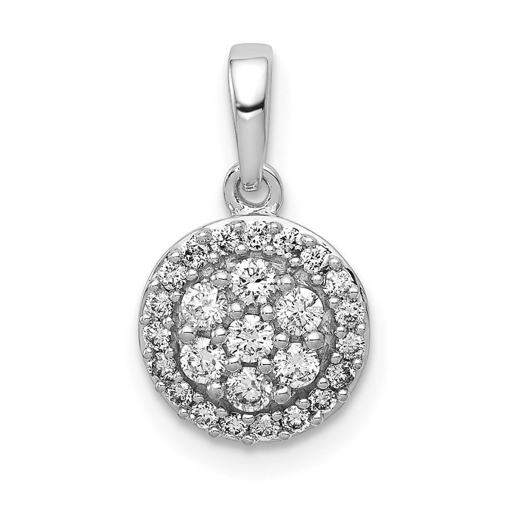 Solid 14k White Gold 1/4ct. Simulated CZ Round Halo Cluster Pendant