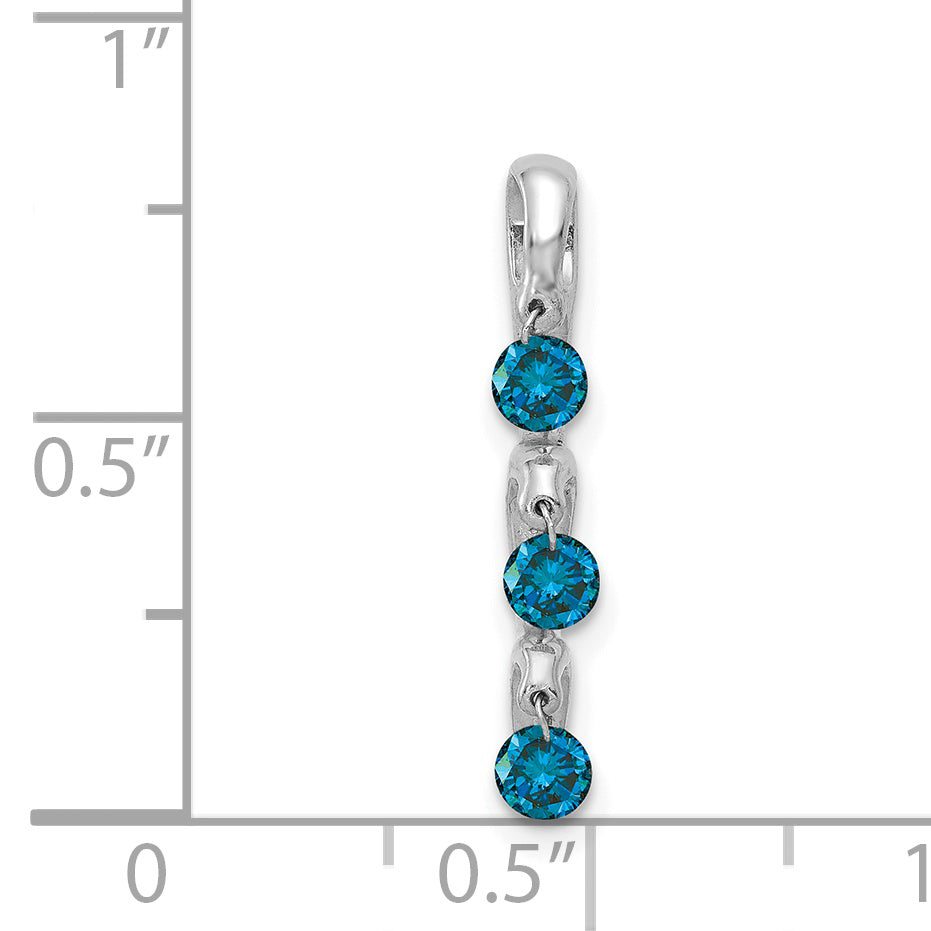 Solid 14k White Gold 1/3ct. Blue Simulated CZ 3-stone Slide Pendant