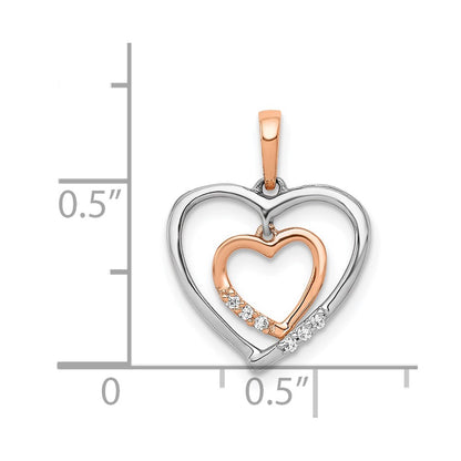 Solid 14k Two-tone White w/ Rose Gold Heart Charm Simulated CZ Pendant