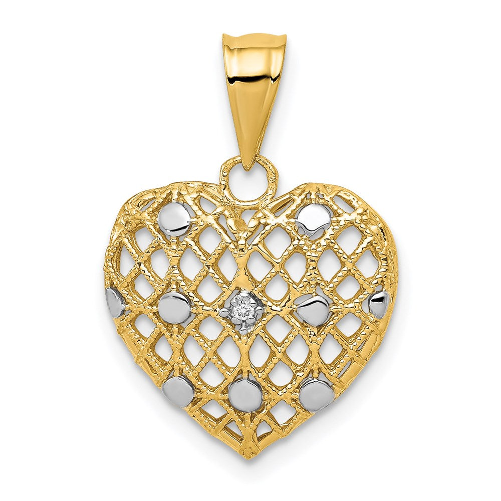 14k yellow gold and white rhodium 1 2pt real diamond heart pendant pm4910 001 ya