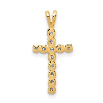 Solid 14k Yellow Gold AA Simulated CZ Latin Cross Pendant
