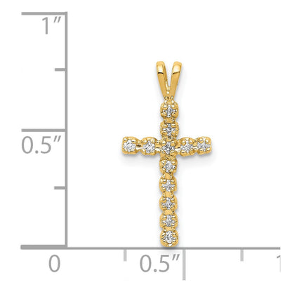 Solid 14k Yellow Gold AA Simulated CZ Latin Cross Pendant