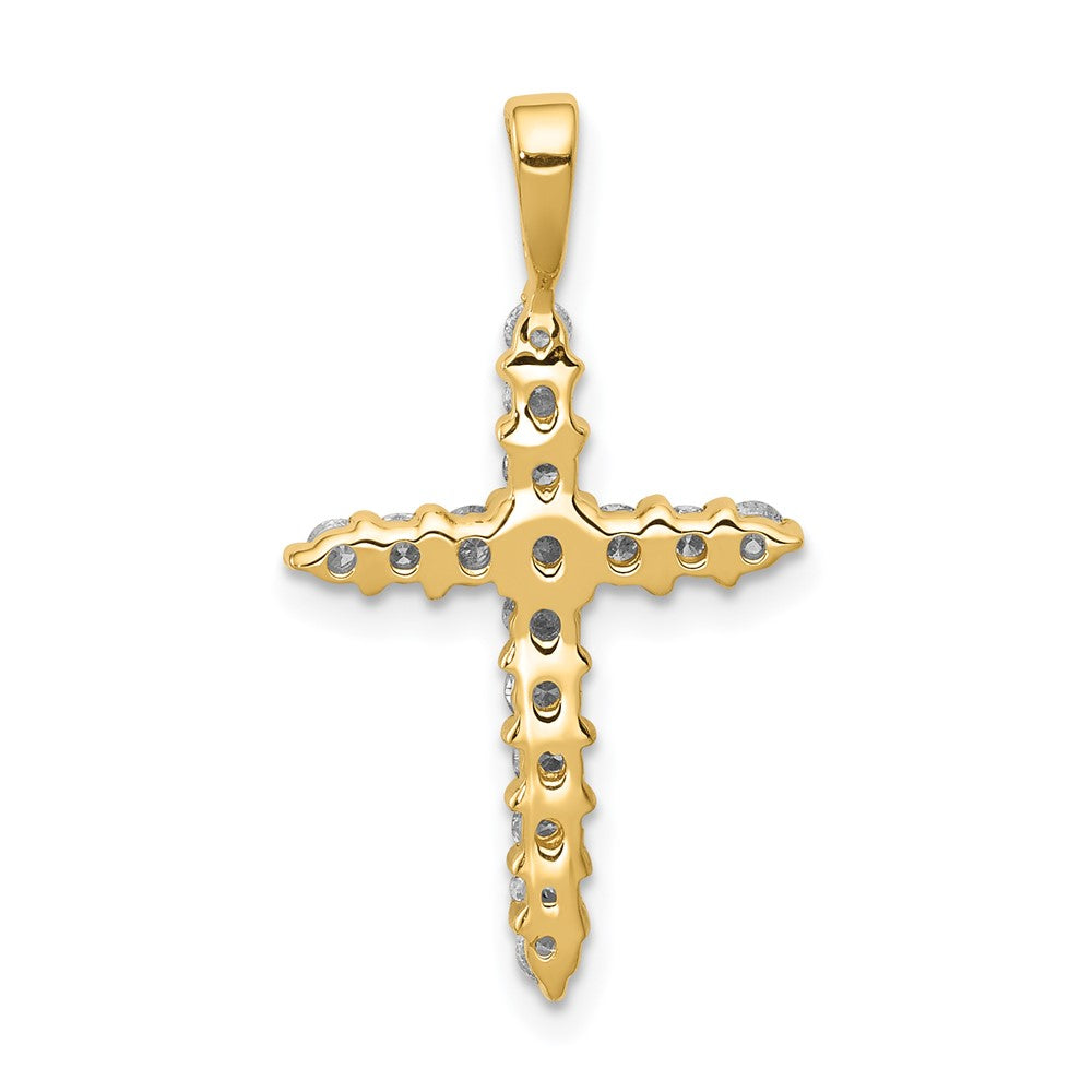Solid 14k Yellow Gold AA Simulated CZ Cross Pendant