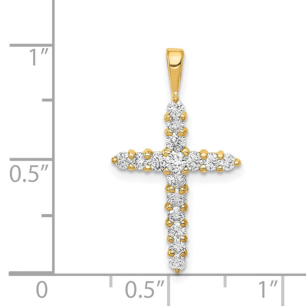 Solid 14k Yellow Gold AA Simulated CZ Cross Pendant