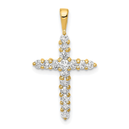 Solid 14k Yellow Gold AA Simulated CZ Cross Pendant