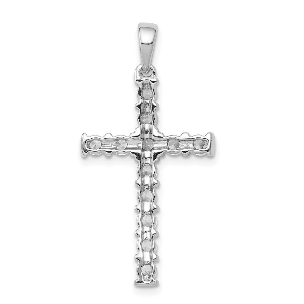 Solid 14k White Gold AA 3/4ct. Simulated CZ Latin Cross Pendant