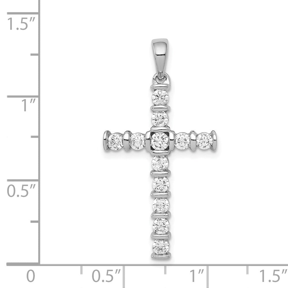 Solid 14k White Gold AA 3/4ct. Simulated CZ Latin Cross Pendant