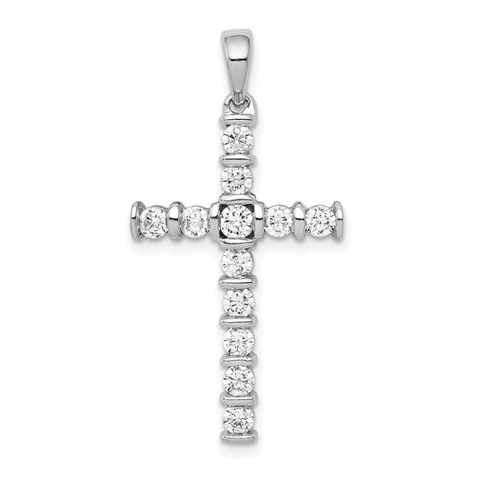 Solid 14k White Gold AA 3/4ct. Simulated CZ Latin Cross Pendant