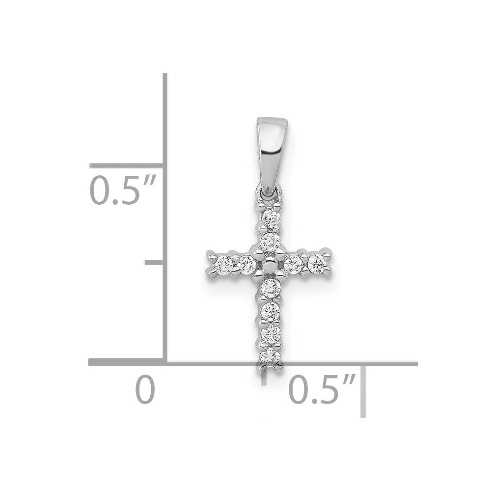 Solid 14k White Gold Simulated CZ Latin Cross Pendant